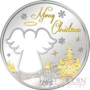 Kiribati CHRISTMAS CUT-OUT ANGEL SHAPE Silver coin $20 Diamond dust 2015 Unique shape 2 oz